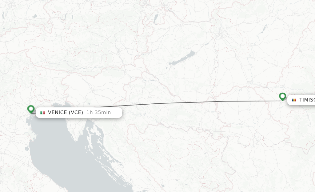 Flights from Timisoara to Venice route map
