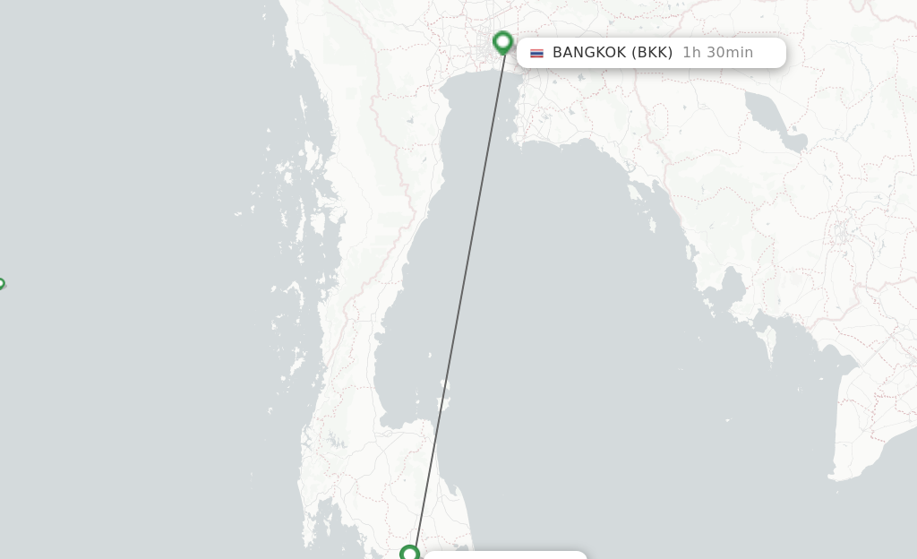 Flights from Trang to Bangkok route map