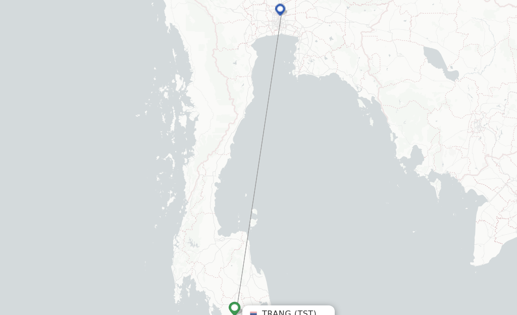 Route map with flights from Trang with Thai Lion Air