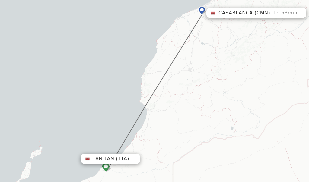 Flights from Tan Tan to Casablanca route map