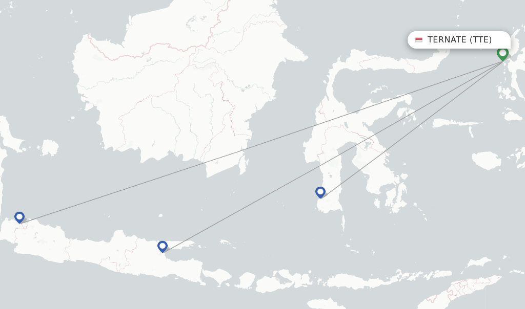 Route map with flights from Ternate with Lion Air