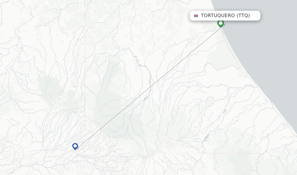 Route map with flights from Tortuquero with SANSA