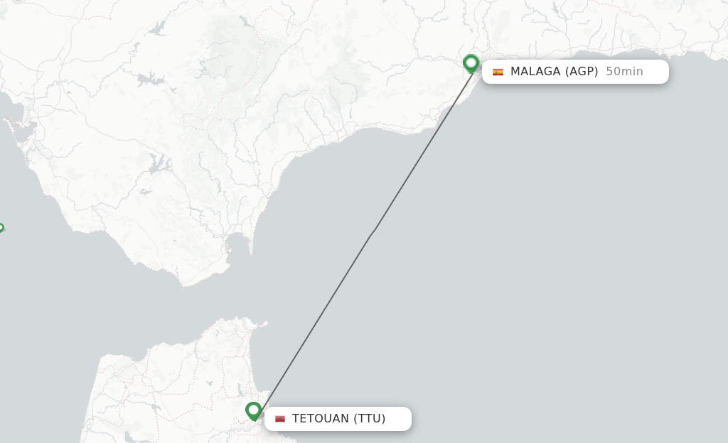 Flights from Tetouan to Malaga route map