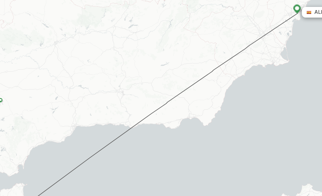 Flights from Tetouan to Alicante route map