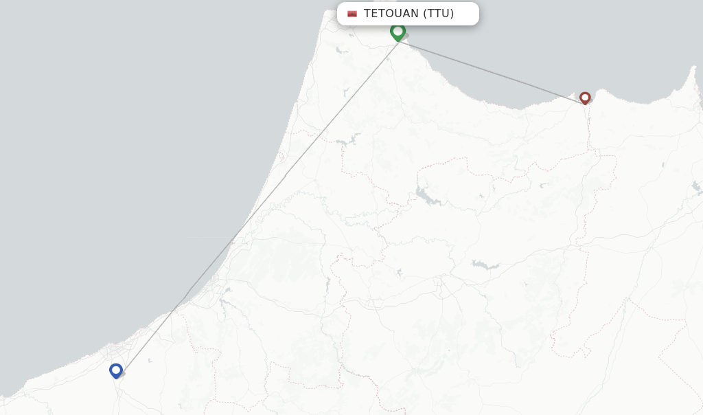 Route map with flights from Tetouan with Royal Air Maroc