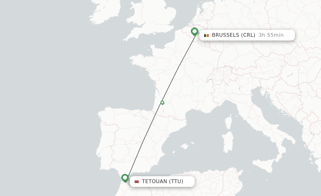 Flights from Tetouan to Brussels route map