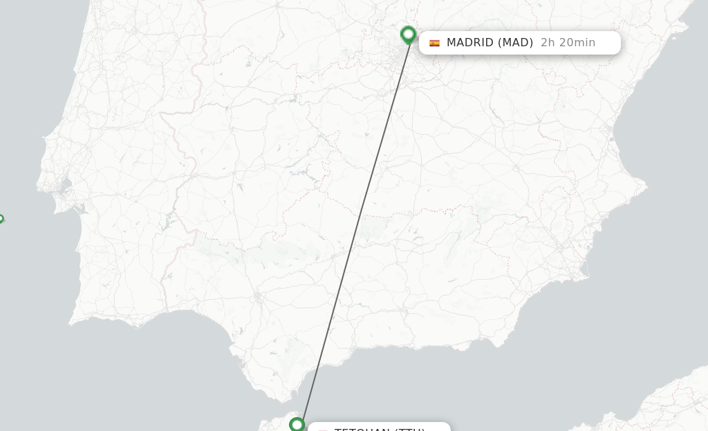 Flights from Tetouan to Madrid route map