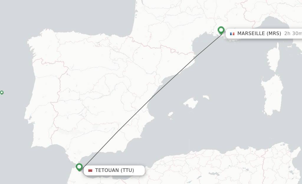 Flights from Tetouan to Marseille route map