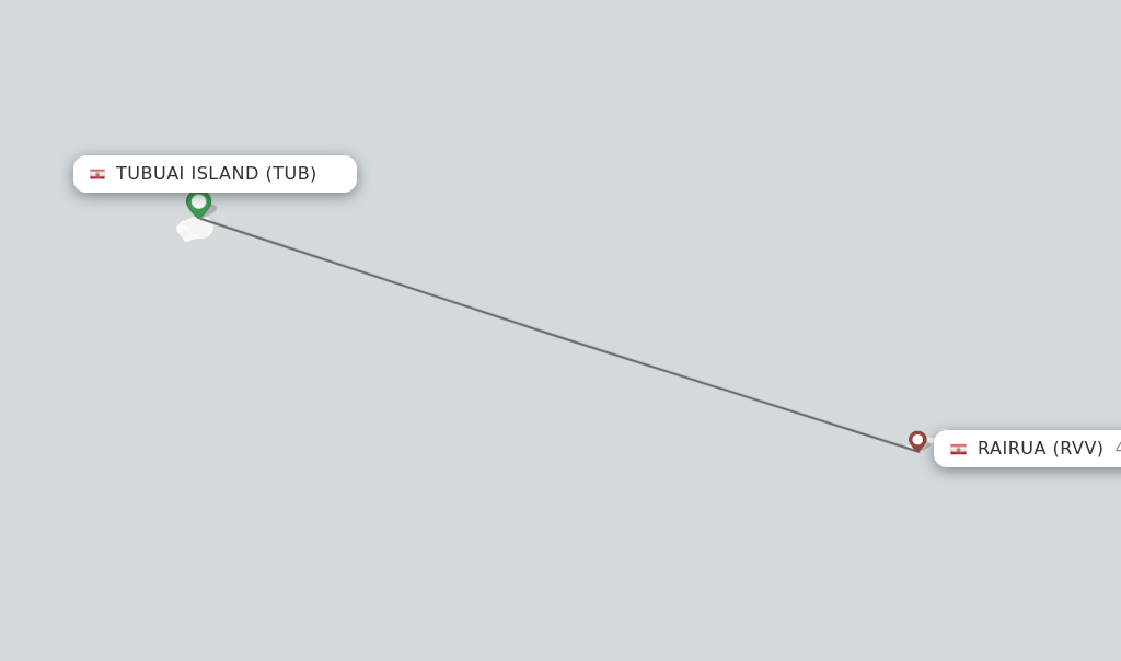 Flights from Tubuai Island to Rairua route map