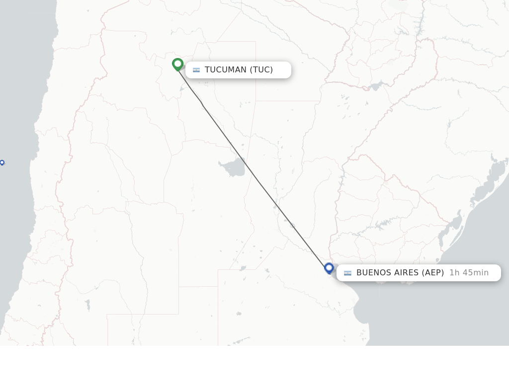 Flights from Tucuman to Buenos Aires route map