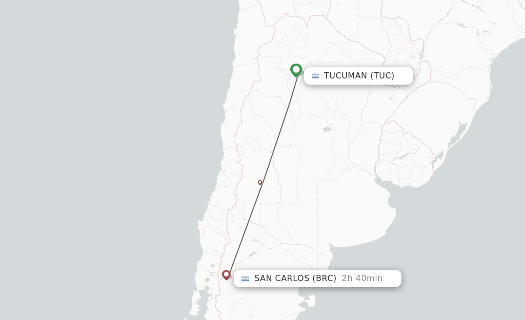 Flights from Tucuman to San Carlos de Bariloche route map