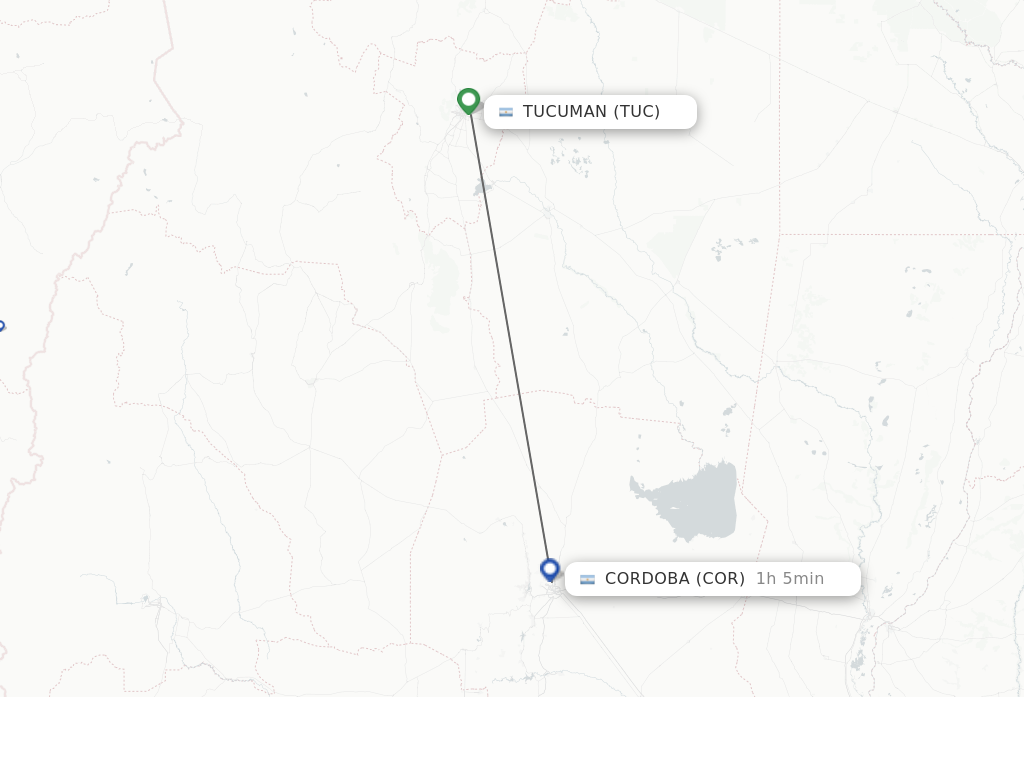 Flights from Tucuman to Cordoba route map