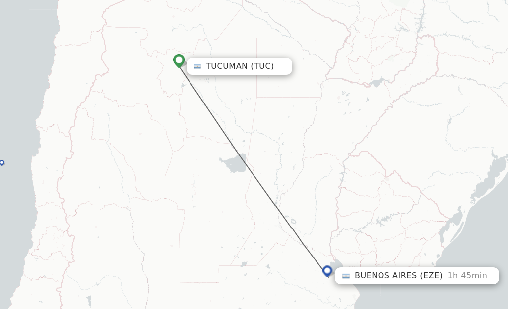 Flights from Tucuman to Buenos Aires route map