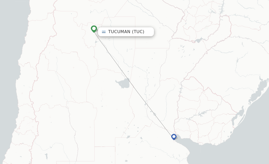 Route map with flights from Tucuman with Felix Airways