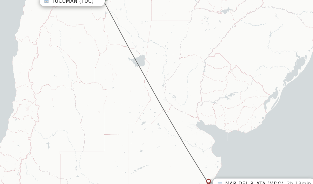 Flights from Tucuman to Mar Del Plata route map
