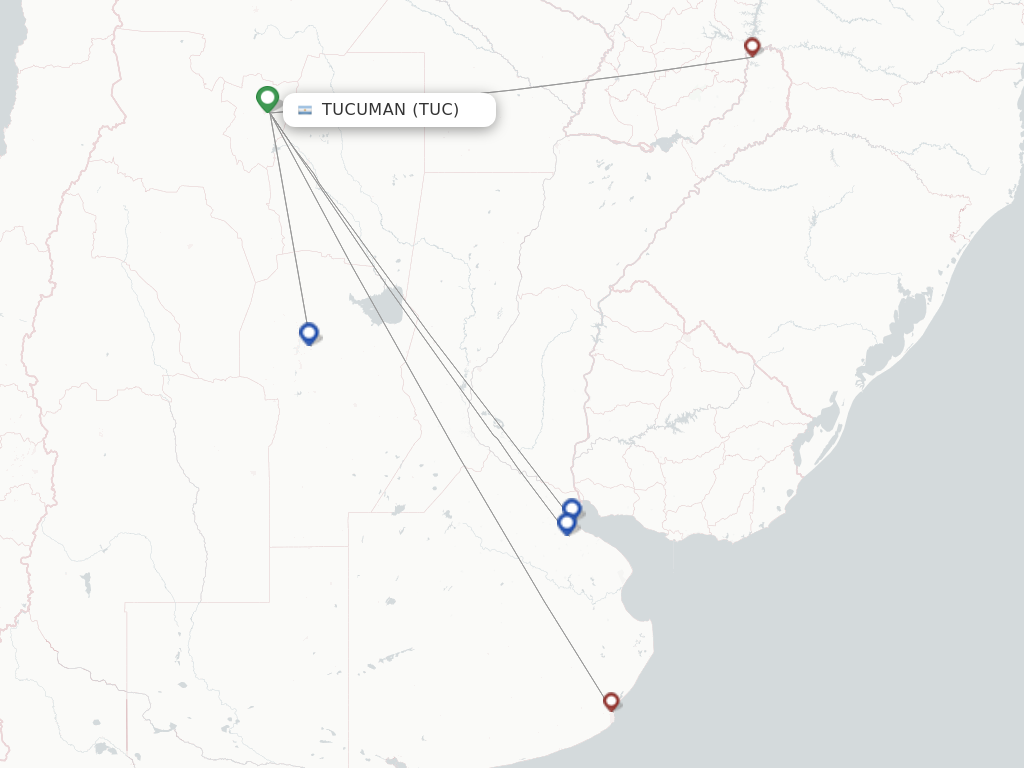 Flights from Tucuman to Mendoza route map