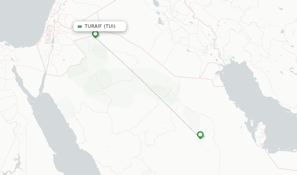 Flights from Turaif to Jeddah route map