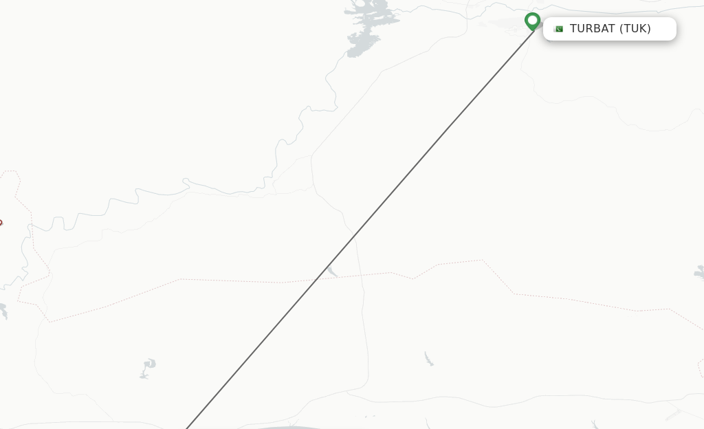 Flights from Turbat to Gwadar route map