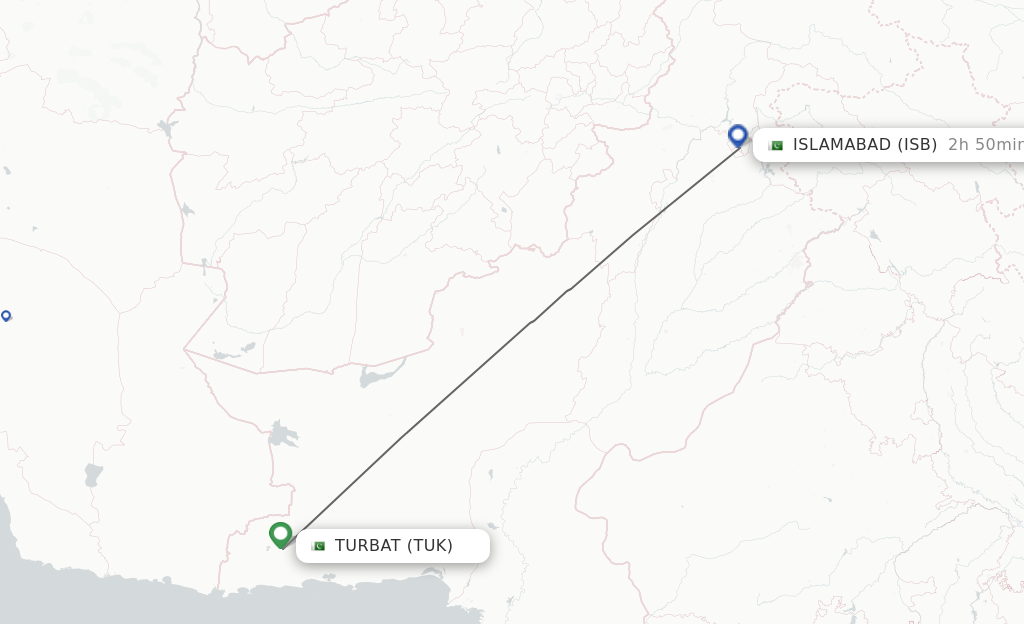 Flights from Turbat to Islamabad route map