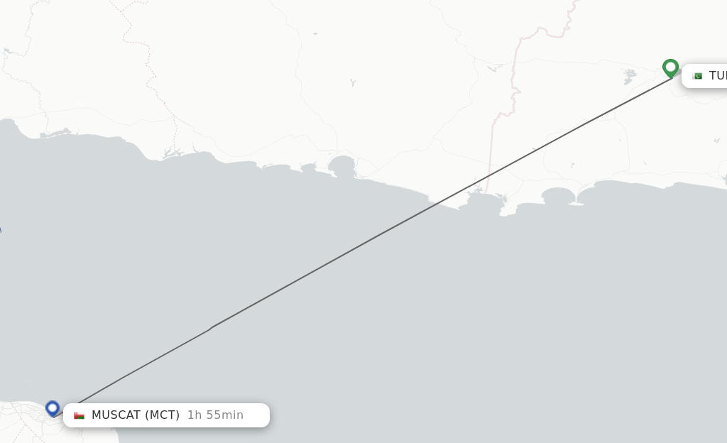 Flights from Turbat to Muscat route map