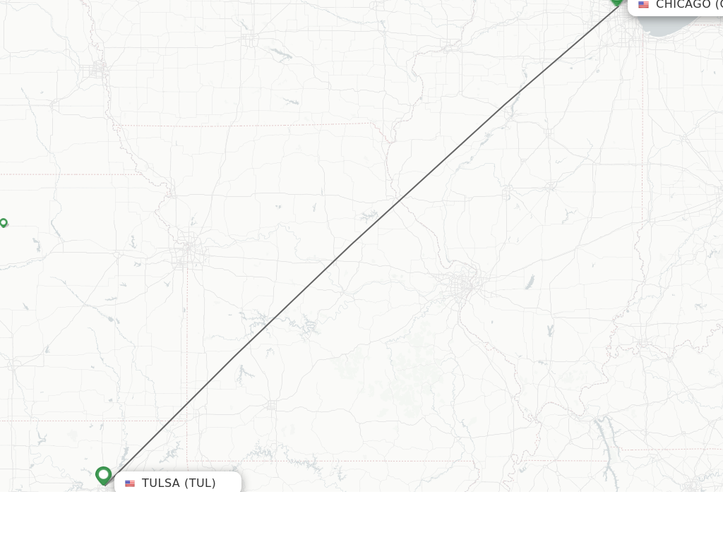 Flights from Tulsa to Chicago route map