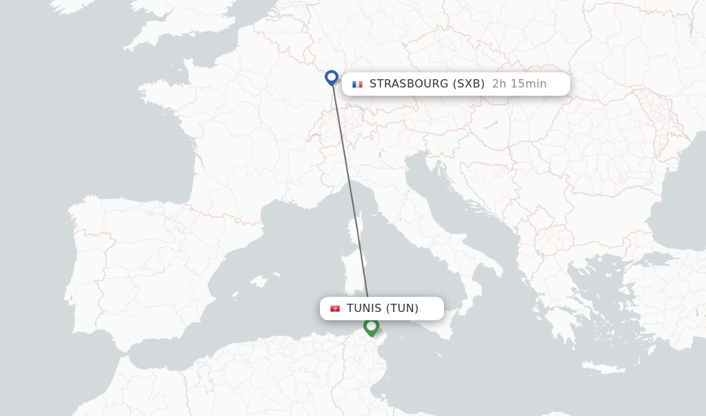 Flights from Tunis to Strasbourg route map