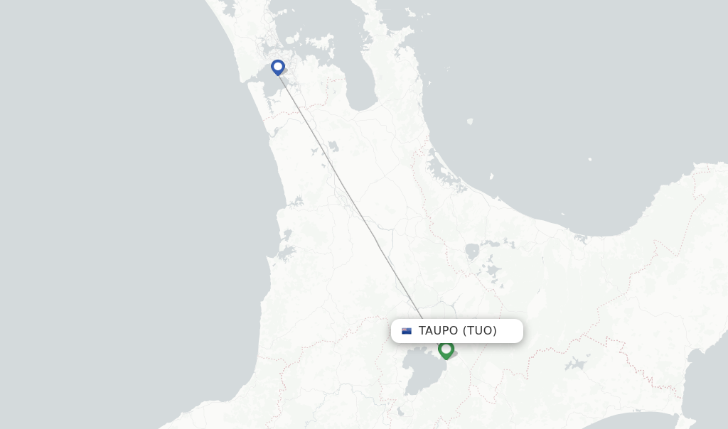 Route map with flights from Taupo with Air New Zealand