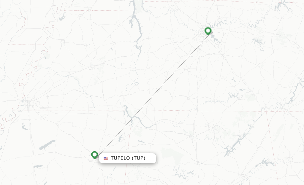 Route map with flights from Tupelo with Contour Aviation