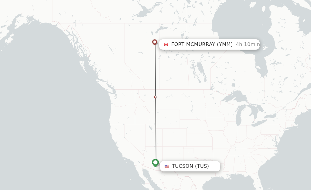 Flights from Tucson to Fort Mcmurray route map
