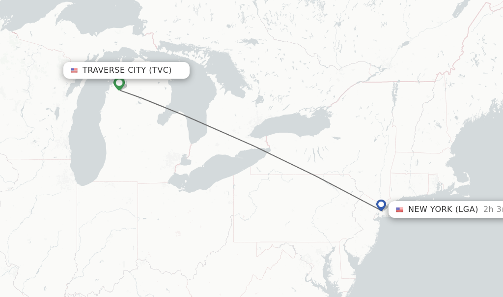Flights from Traverse City to New York route map