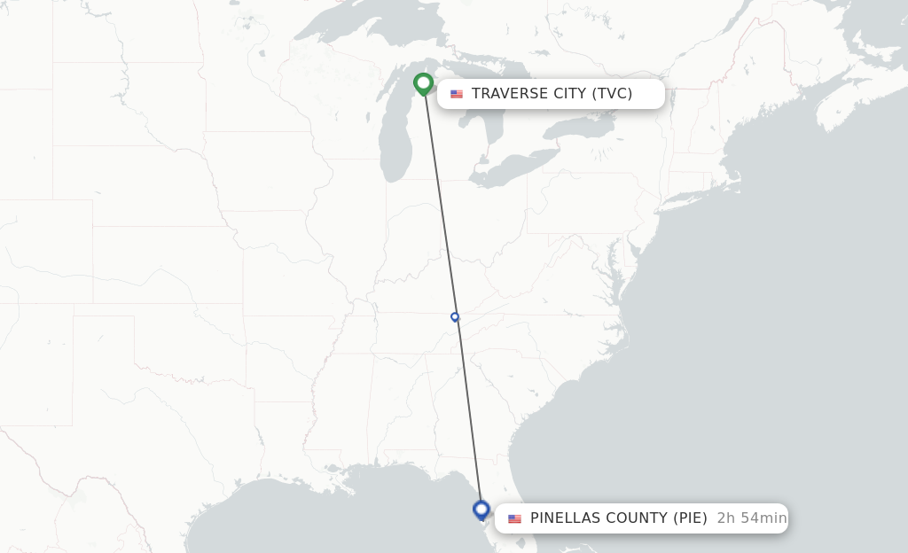 Flights from Traverse City to Saint Petersburg route map