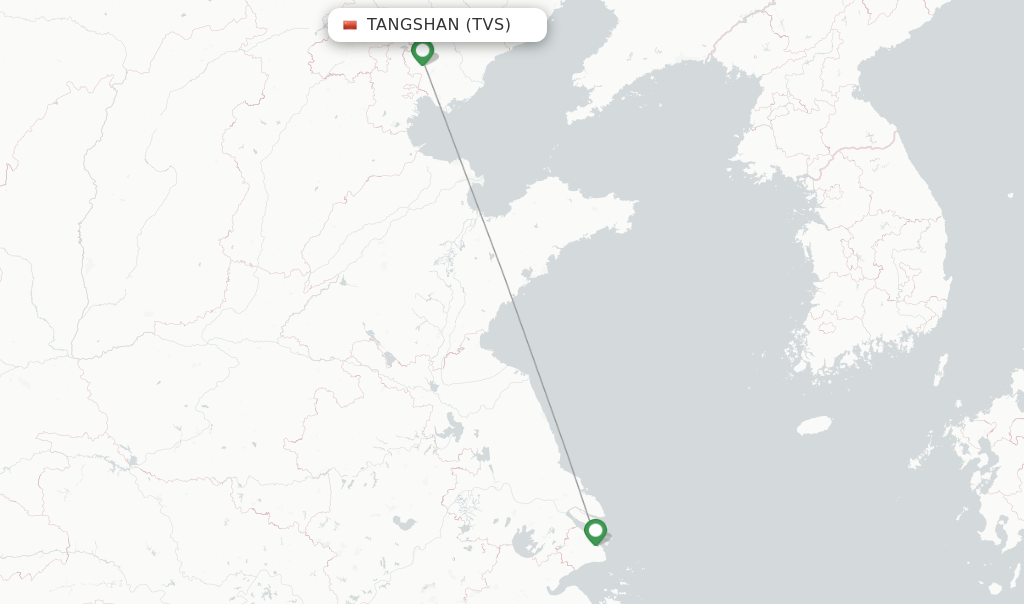 Route map with flights from Tangshan with Shanghai Airlines