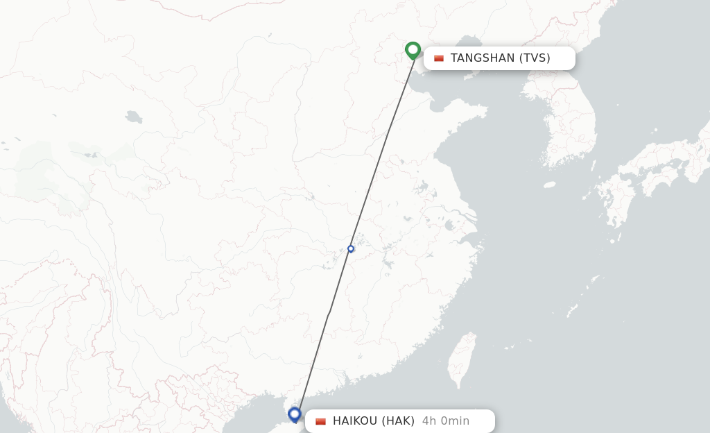 Flights from Tangshan to Haikou route map