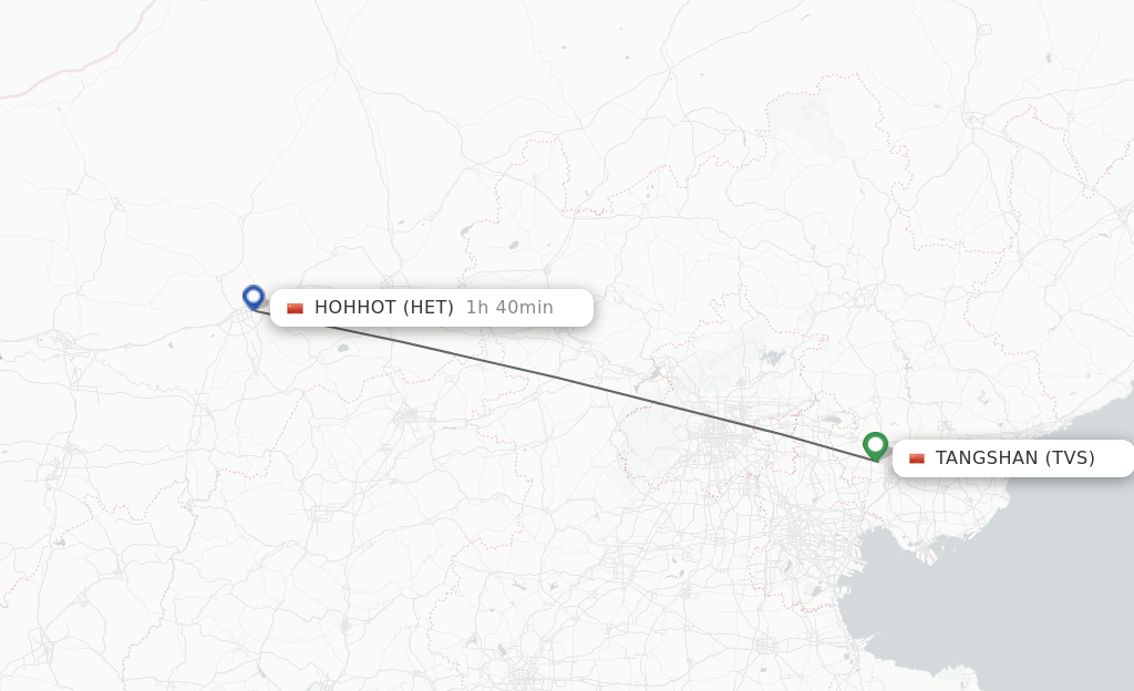 Flights from Tangshan to Hohhot route map