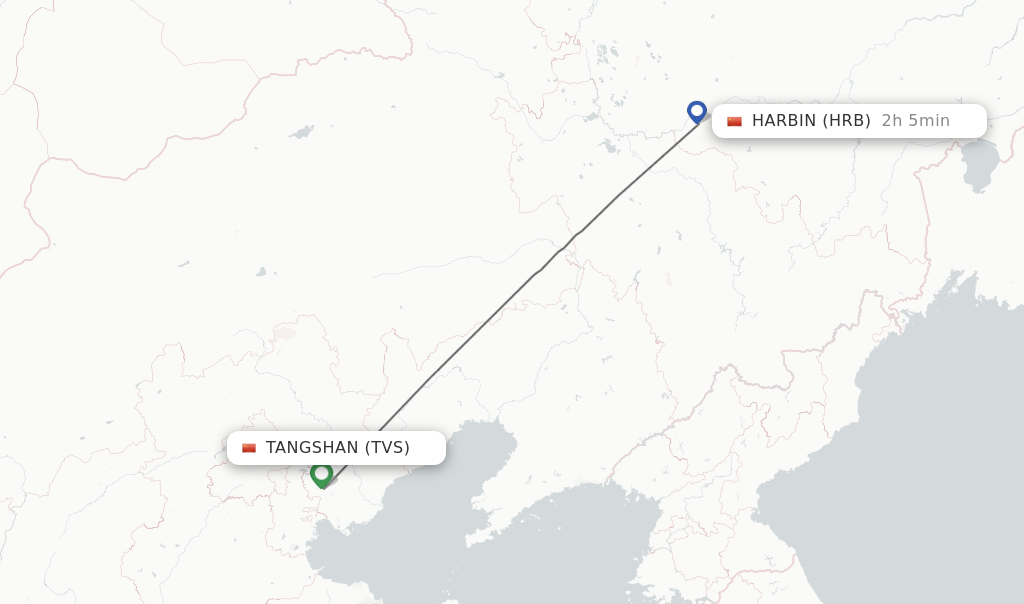 Flights from Tangshan to Harbin route map