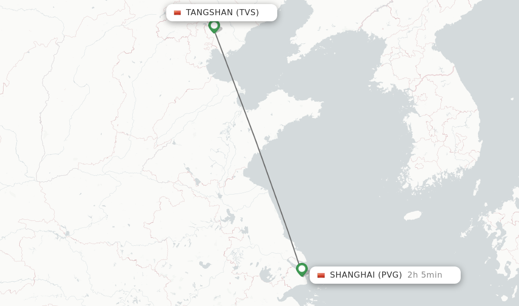 Flights from Tangshan to Shanghai route map