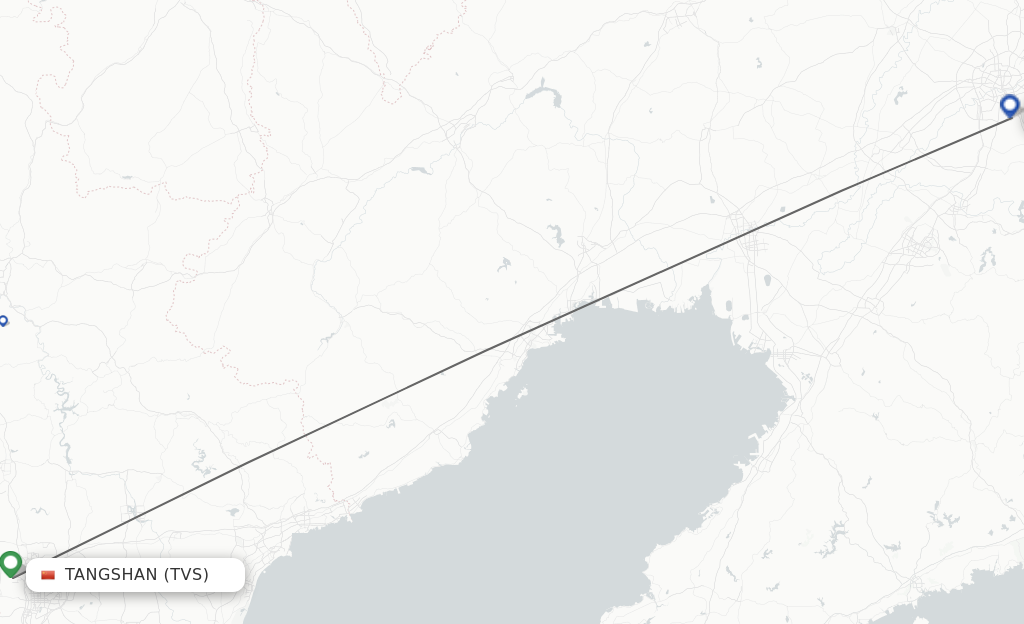 Flights from Shenyang to Tangshan route map