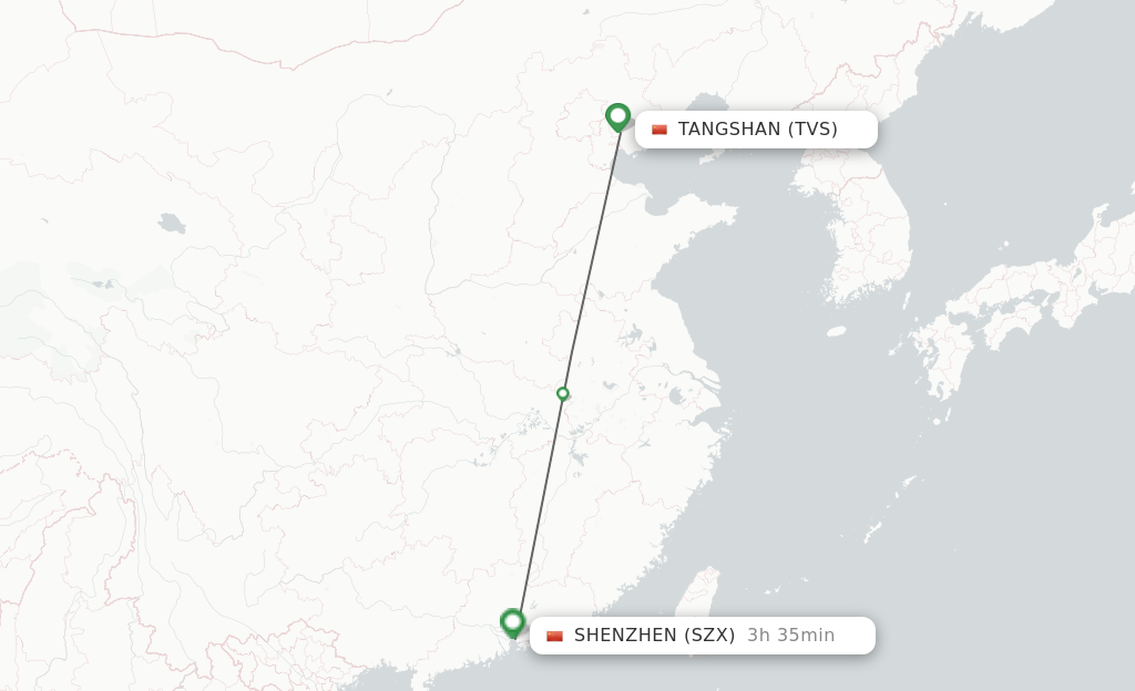 Flights from Tangshan to Shenzhen route map