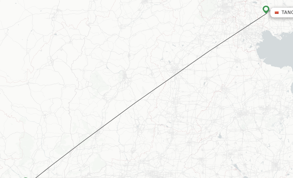 Flights from Tangshan to Xian route map