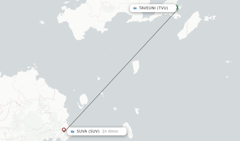 Flights from Taveuni to Suva route map