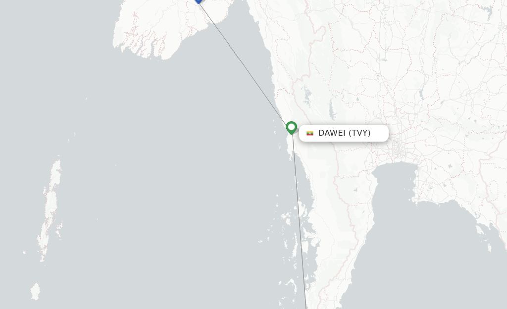 Route map with flights from Dawe with MAI