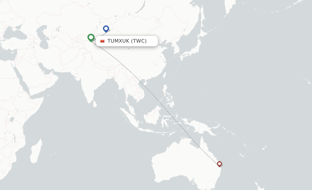 Route map with flights from Tumushuke with Tianjin Airlines