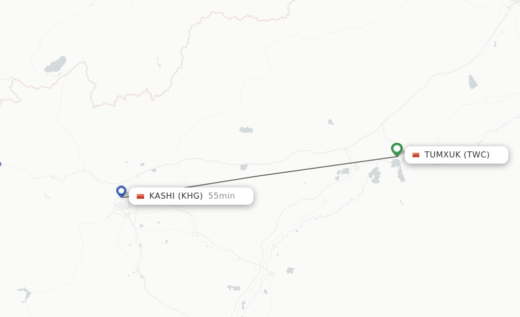 Flights from Tumushuke to Kashi route map