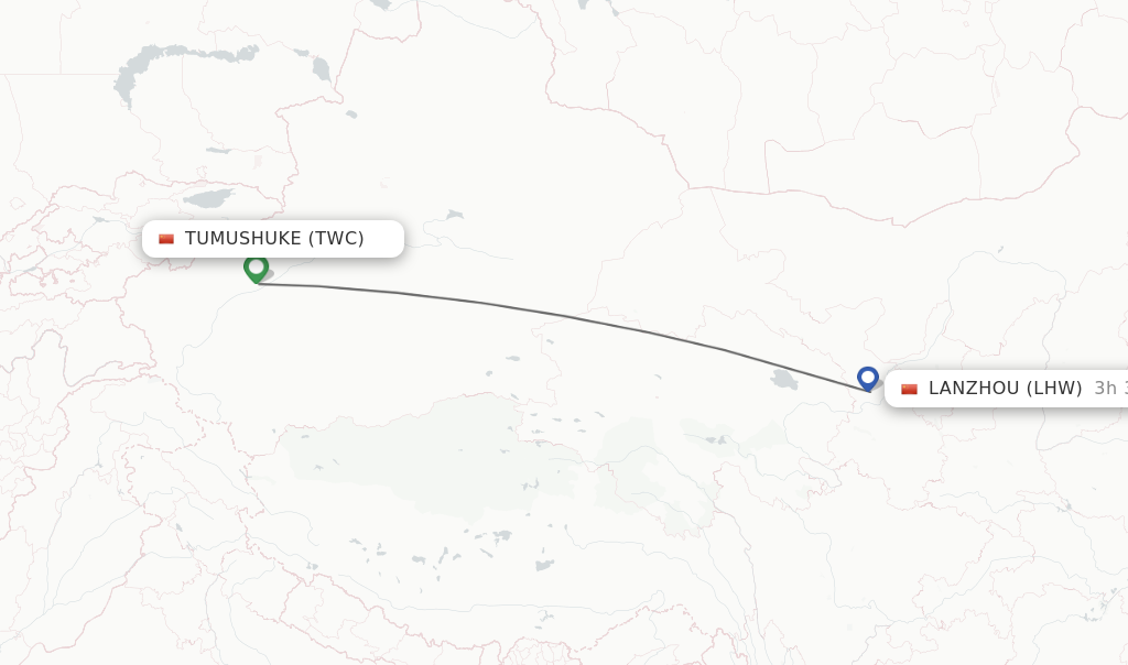 Flights from Lanzhou to Tumushuke route map
