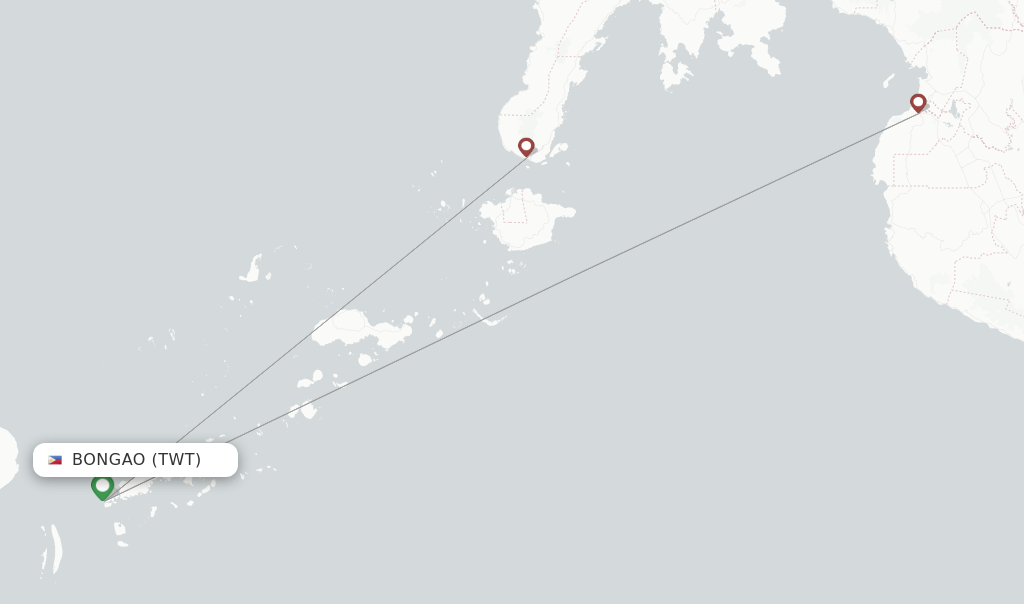 Flights from Bongao to Cotabato route map