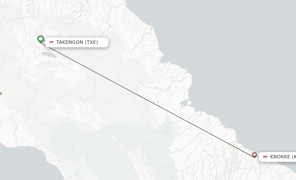 Flights from Takengon to Kuala Namu route map