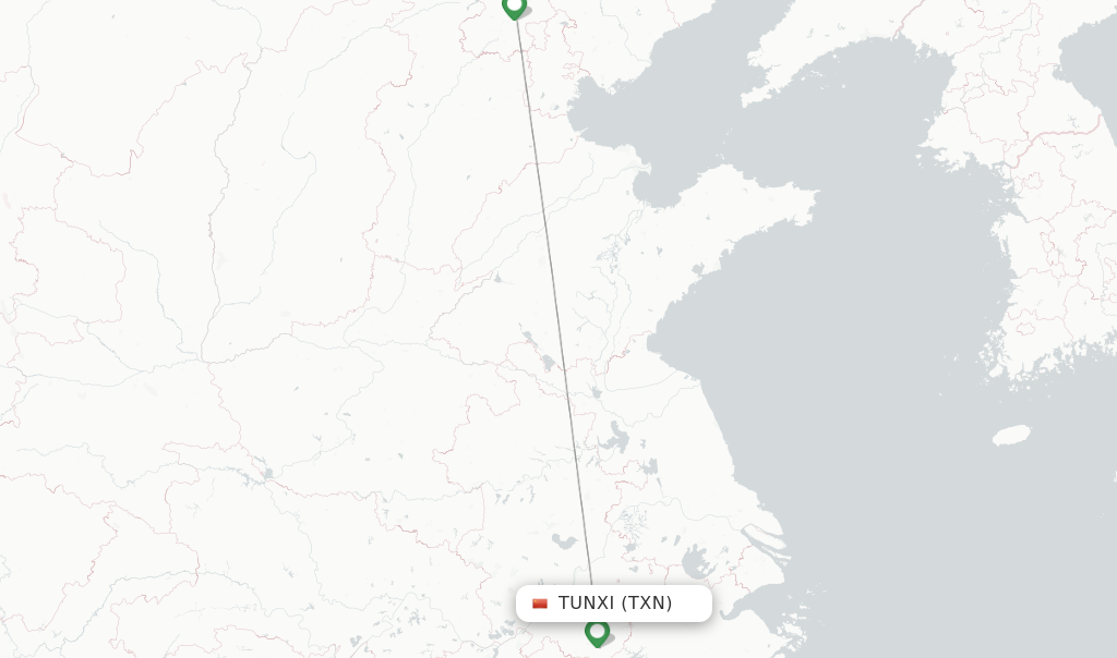Route map with flights from Tunxi with Air China