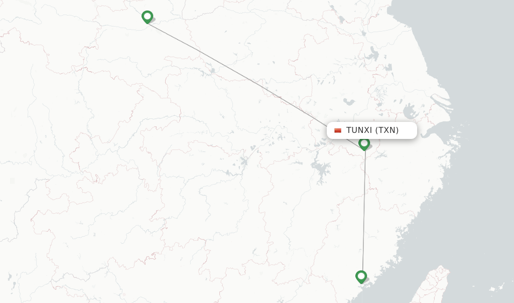Route map with flights from Tunxi with Capital Airlines