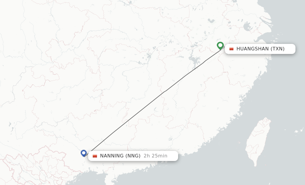 Flights from Tunxi to Nanning route map