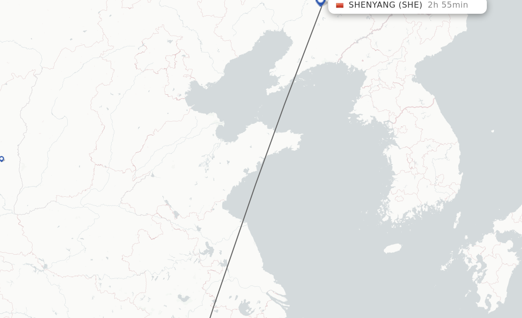 Flights from Tunxi to Shenyang route map